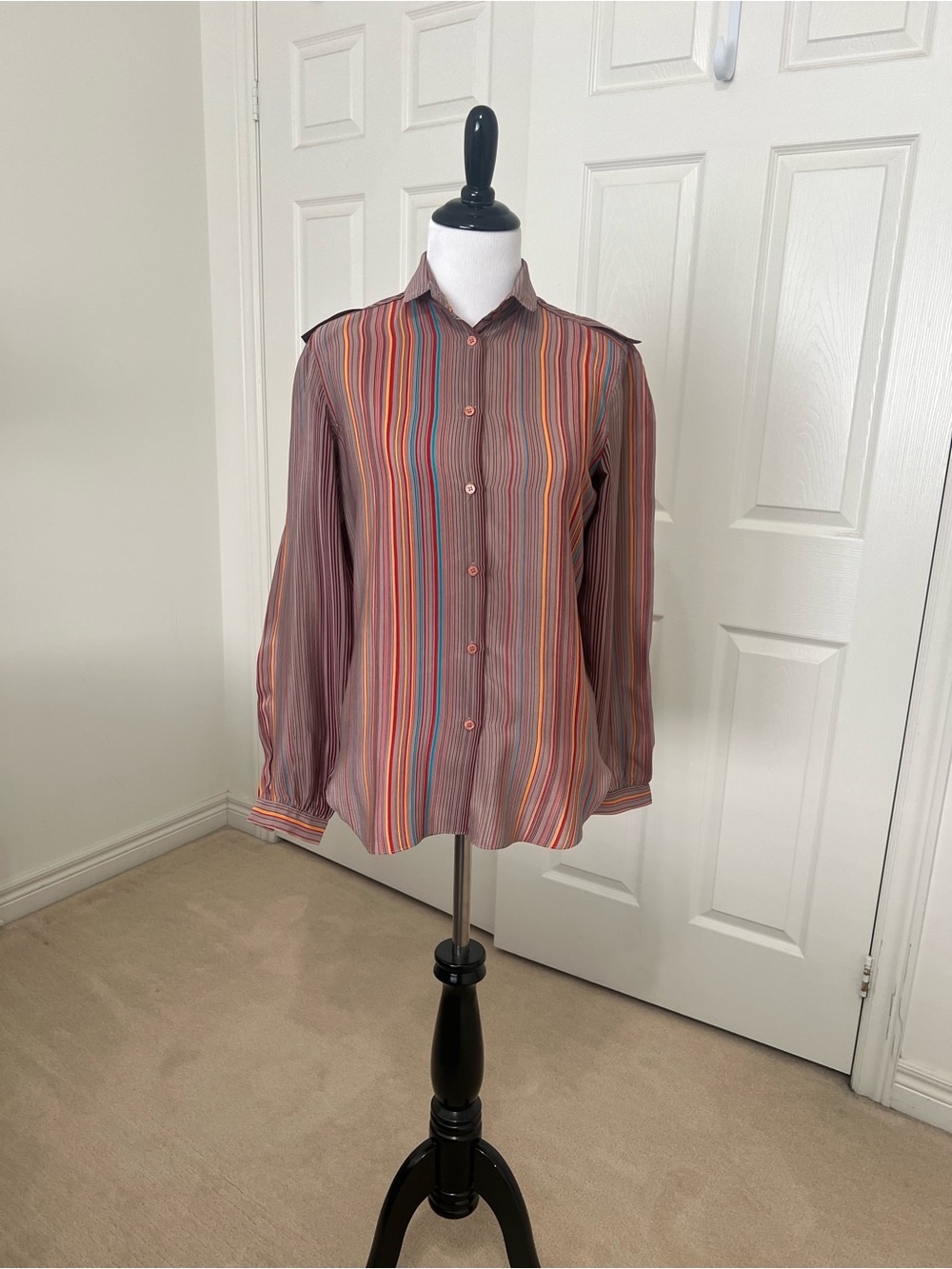 Aris Silk Blouse with Red and Yellow Accent Stripes size 7/8